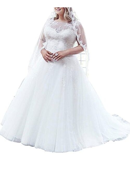 SlenyuBridal Women's Ball Gowns Plus Size Wedding Dresses Appliques Tulle Bridal Gown