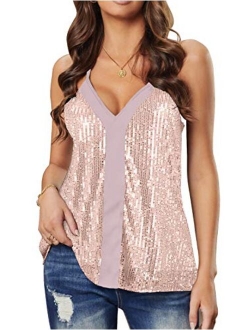 lime flare Women Sexy Sparkle All Over Sequin Cami Tank Tops