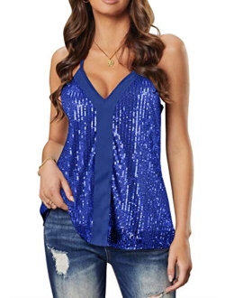 lime flare Women Sexy Sparkle All Over Sequin Cami Tank Tops