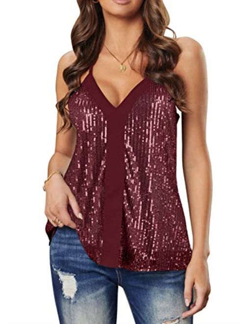 lime flare Women Sexy Sparkle All Over Sequin Cami Tank Tops