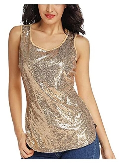 Henly Gift for Women Sequin Tank Top Sleeveless Sparkle Shimmer Vest Tops Glitter Camisole