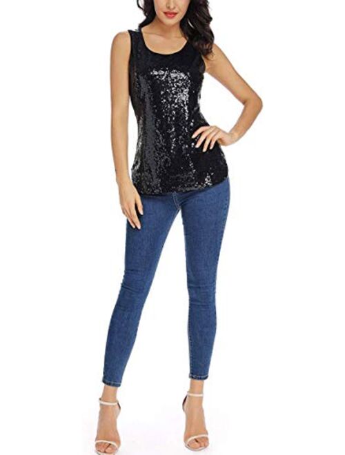 Henly Gift for Women Sequin Tank Top Sleeveless Sparkle Shimmer Vest Tops Glitter Camisole