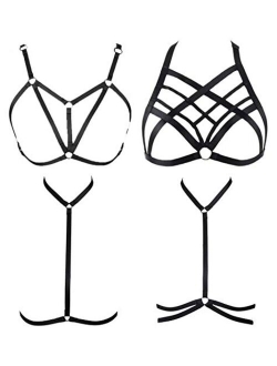 FIBO STEEL 4 Pcs Womens Strappy Cage Bra Sexy Bra Harness for Women