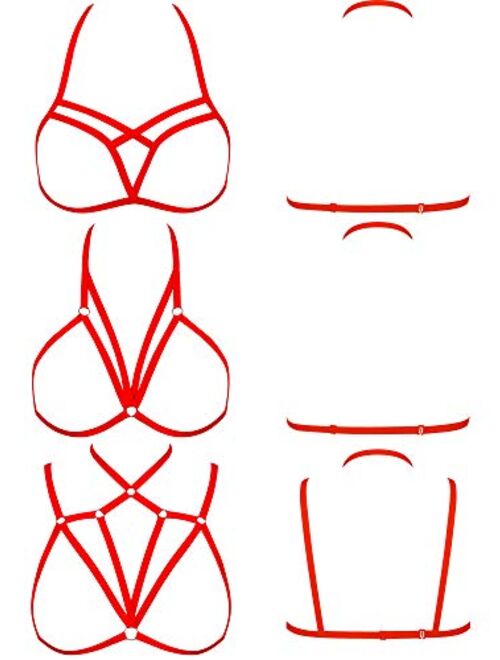 Boao 3 Pieces Women Strappy Harness Hollow Out Cage Bra Cupless Lingerie for Women Girls Supplies