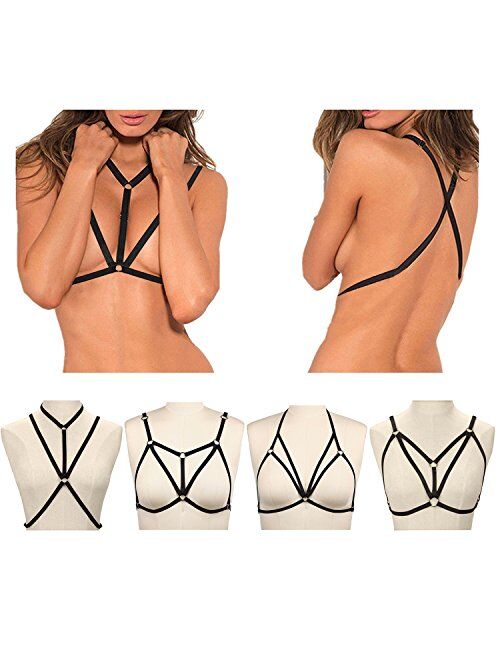 ADRAMATA Sexy Lingerie for Women Cage Bra Harness Cupless Strappy Bralette Plus Size 4 Pcs …