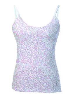 Anna-Kaci Womens Shimmer Sequins Club Spaghetti Strap Camisole Vest Tank Tops