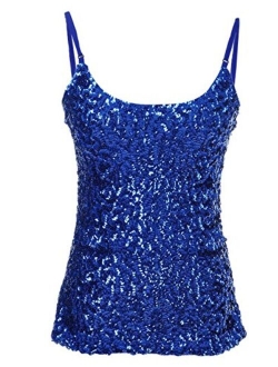 Anna-Kaci Womens Shimmer Sequins Club Spaghetti Strap Camisole Vest Tank Tops