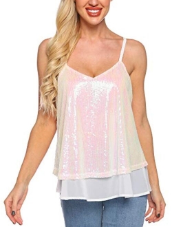 SATINIOR Women's Sleeveless Shining Camisole Sequined Vest Sequin Tank Tops (S-4XL)