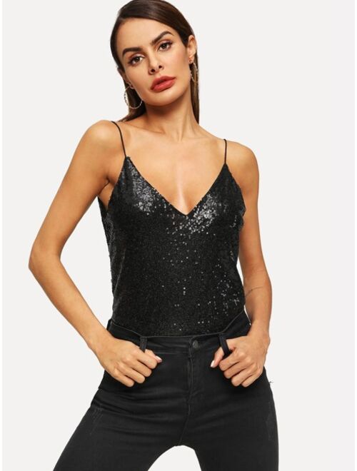 SHEIN Sequin Detail Spaghetti Strap Cami Top