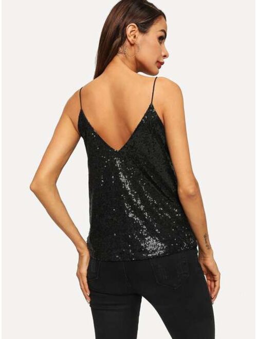 SHEIN Sequin Detail Spaghetti Strap Cami Top