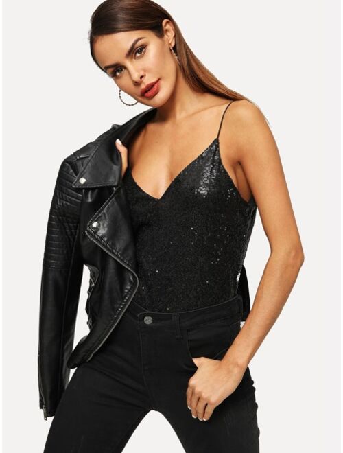 SHEIN Sequin Detail Spaghetti Strap Cami Top