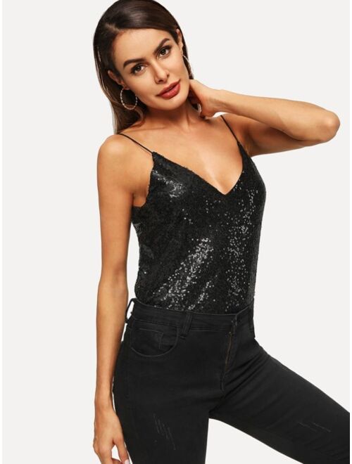 SHEIN Sequin Detail Spaghetti Strap Cami Top