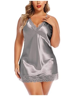 Women Lingerie Plus Size Satin Lace Chemise Nightgown Sexy Full Slips Sleepweare Large-4X-Large