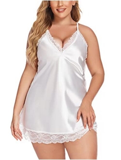 Women Lingerie Plus Size Satin Lace Chemise Nightgown Sexy Full Slips Sleepweare Large-4X-Large