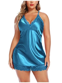 Women Lingerie Plus Size Satin Lace Chemise Nightgown Sexy Full Slips Sleepweare Large-4X-Large