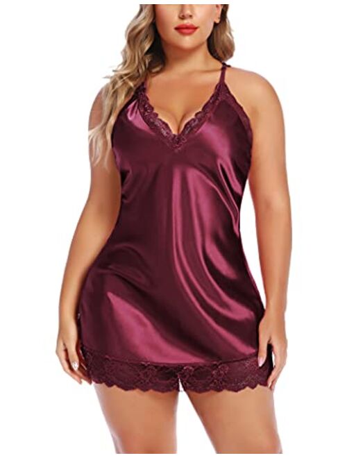 Avidlove Women Lingerie Plus Size Satin Lace Chemise Nightgown Sexy Full Slips Sleepweare Large-4X-Large