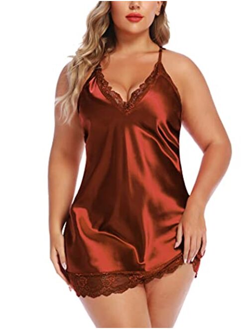 Avidlove Women Lingerie Plus Size Satin Lace Chemise Nightgown Sexy Full Slips Sleepweare Large-4X-Large