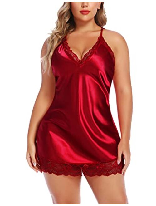 Avidlove Women Lingerie Plus Size Satin Lace Chemise Nightgown Sexy Full Slips Sleepweare Large-4X-Large