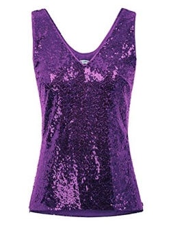 Women's Sleeveless Sparkle Sequin Tops V-Neck Cami Sexy Club Tank Top