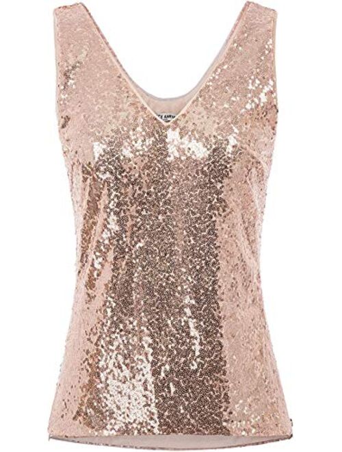 GRACE KARIN Women's Sleeveless Sparkle Sequin Tops V-Neck Cami Sexy Club Tank Top