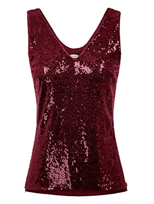 GRACE KARIN Women's Sleeveless Sparkle Sequin Tops V-Neck Cami Sexy Club Tank Top