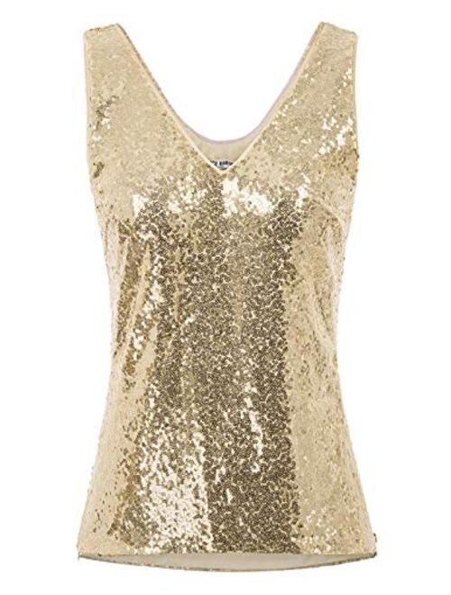 GRACE KARIN Women's Sleeveless Sparkle Sequin Tops V-Neck Cami Sexy Club Tank Top