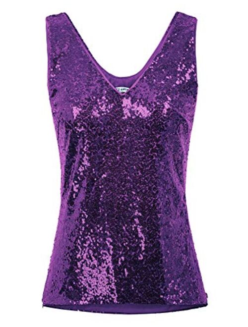 GRACE KARIN Women's Sleeveless Sparkle Sequin Tops V-Neck Cami Sexy Club Tank Top