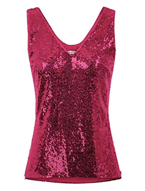 GRACE KARIN Women's Sleeveless Sparkle Sequin Tops V-Neck Cami Sexy Club Tank Top