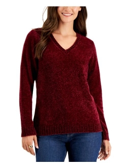 Karen Scott Petite Chenille V-Neck Sweater, Created For Macy's