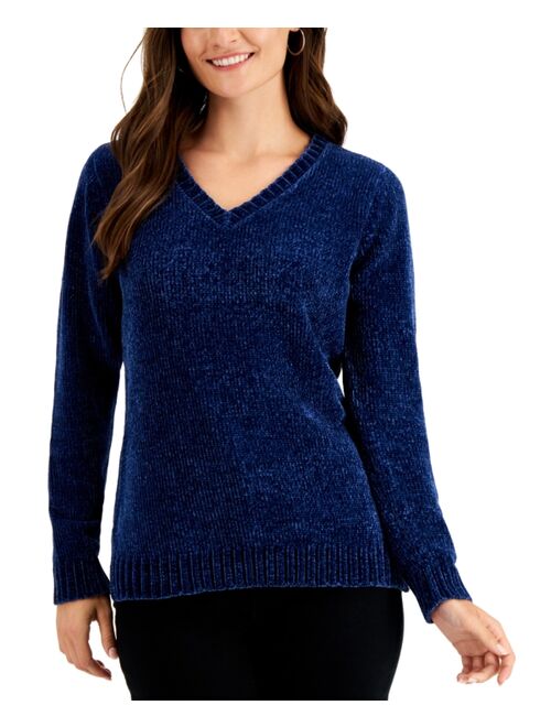 Karen Scott Petite Chenille V-Neck Sweater, Created For Macy's