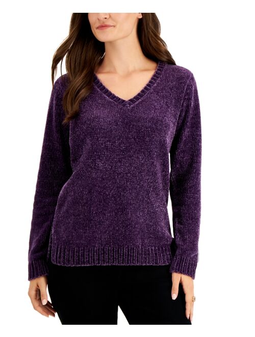 Karen Scott Petite Chenille V-Neck Sweater, Created For Macy's