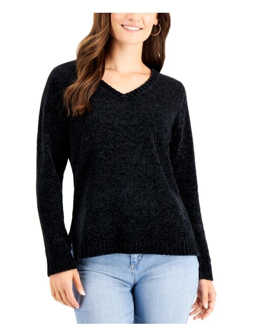 Karen Scott Petite Chenille V-Neck Sweater, Created For Macy's