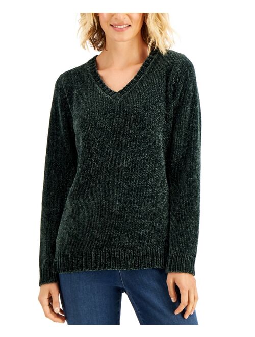 Karen Scott Petite Chenille V-Neck Sweater, Created For Macy's