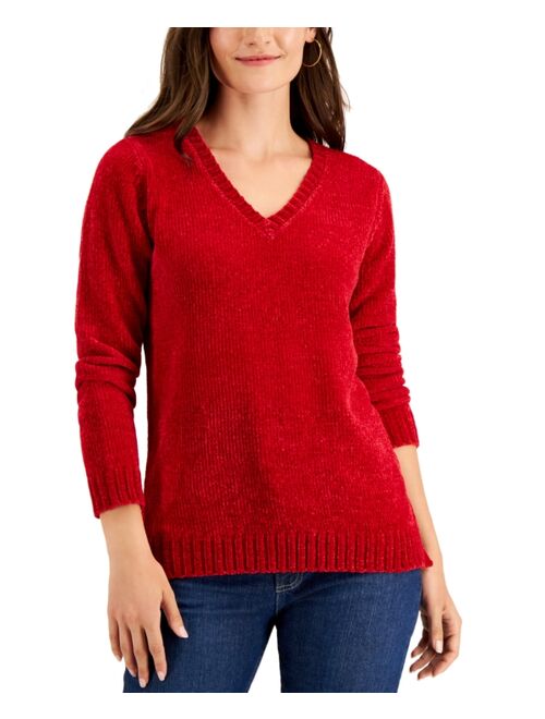 Karen Scott Petite Chenille V-Neck Sweater, Created For Macy's