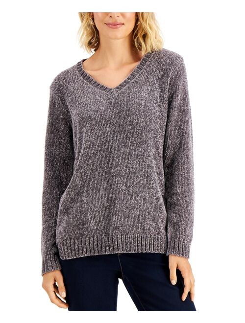 Karen Scott Petite Chenille V-Neck Sweater, Created For Macy's