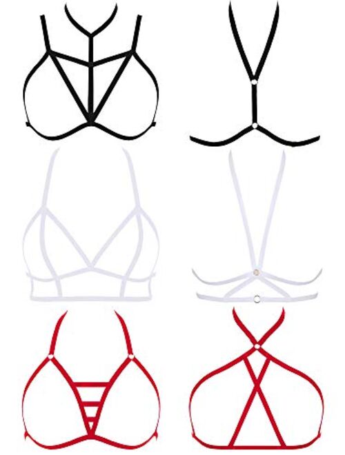 SATINIOR 6 Pieces Women Harness Bra Elastic Cupless Cage Bra Strappy Hollow Out