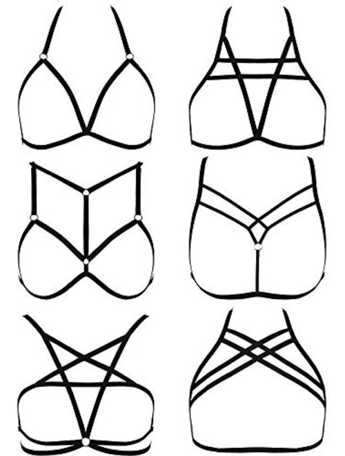 SATINIOR 6 Pieces Women Harness Bra Elastic Cupless Cage Bra Strappy Hollow Out