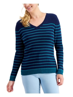 Karen Scott Petite Ribbed V-Neck Sweater, Created for Macy's