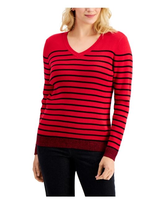 Karen Scott Petite Ribbed V-Neck Sweater, Created for Macy's