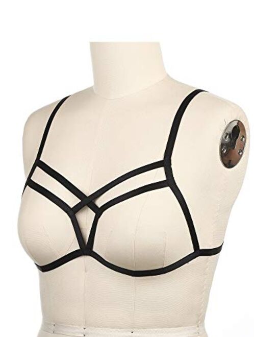 SATINIOR Women Strappy Harness Hollow Out Cross Cage Bra Elastic and Adjustable Cupless Bralette Straps Lingerie, Black, Style 6, Medium