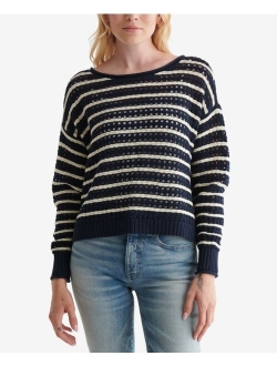 Cotton Pointelle-Knit Striped Sweater