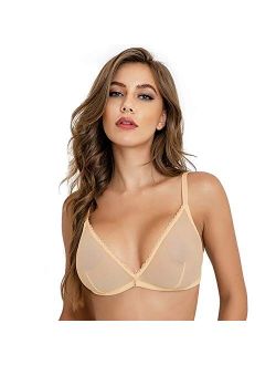 CYHWR Sheer Mesh Transparent Unlined Bra Sexy Wireless Underwear