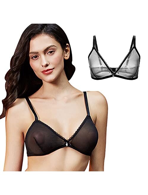 CYHWR Sheer Mesh Transparent Unlined Bra Sexy Wireless Underwear