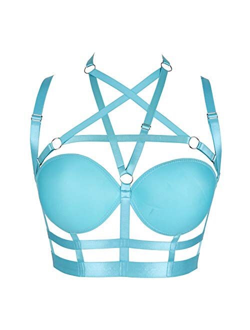 Woman's Body Harness Bra Lingerie cage Punk Goth Plus Size Festival Rave Pentagram Chest Strap Belt