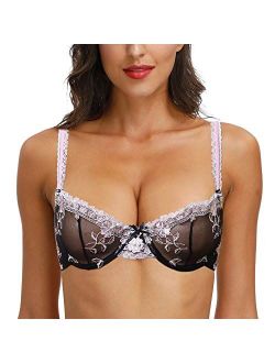 HWDI Women's Underwired See Through Sheer Bra and Panties Mesh Unlined Sexy  Floral Lace Bralettes Plus Size : : Clothing, Shoes & Accessories