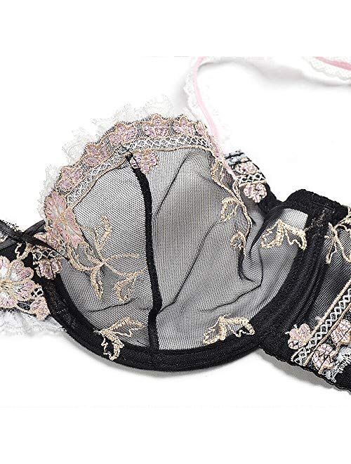 Buy Hwdi Womens Underwired See Through Sheer Bra And Panties Mesh Unlined Sexy Floral Lace 8015