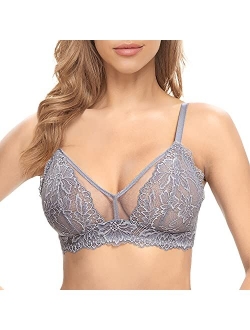 GARMERA Lace Bralette for Women Wirefree Sheer Bra Non Padded See Through Unlined Soft