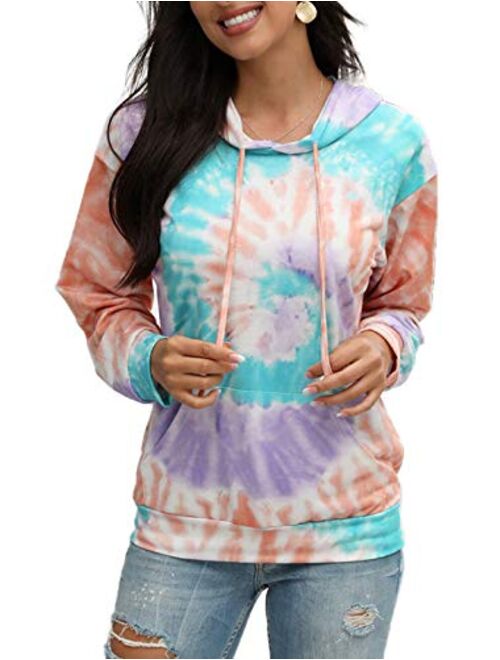 Trendy Queen Womens Tie Dye Sweatshirt and Hoodie Longsleeve Pullover Teen Girls Tops Drawstring with Pocket