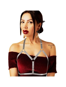 HJZLSSYS Women Harness Elastic Cupless Cage Bra Hollow Out Strappy