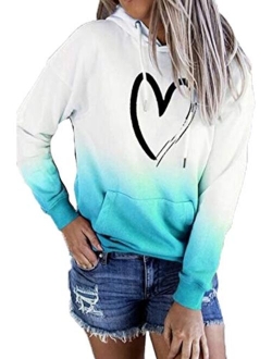 HVEPUO Tie Dye Print Hoodie Long Sleeve Drawstring Pullover Tops Loose Casual Sweatshirt For Women(S-XXL)